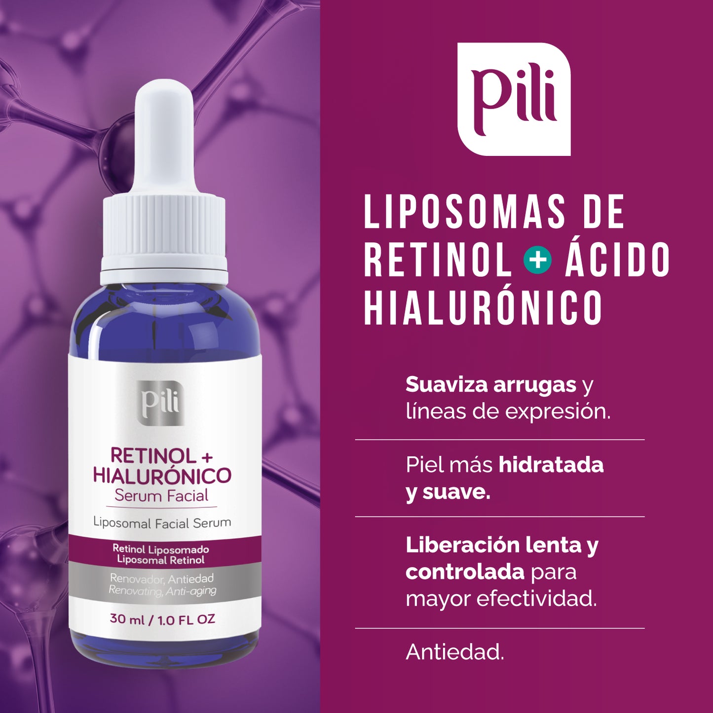 Serum antiedad de liposomas de retinol + ácido hialurónico Pili