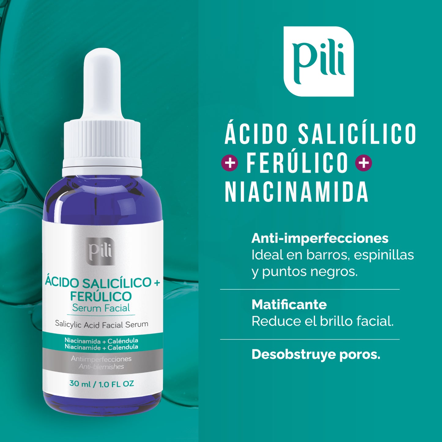 Serum anti-imperfecciones ácido salicílico + ferúlico Pili